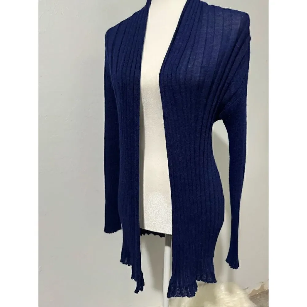 Eileen Fisher 100% baby alpaca blue ribbed open front cardigan S